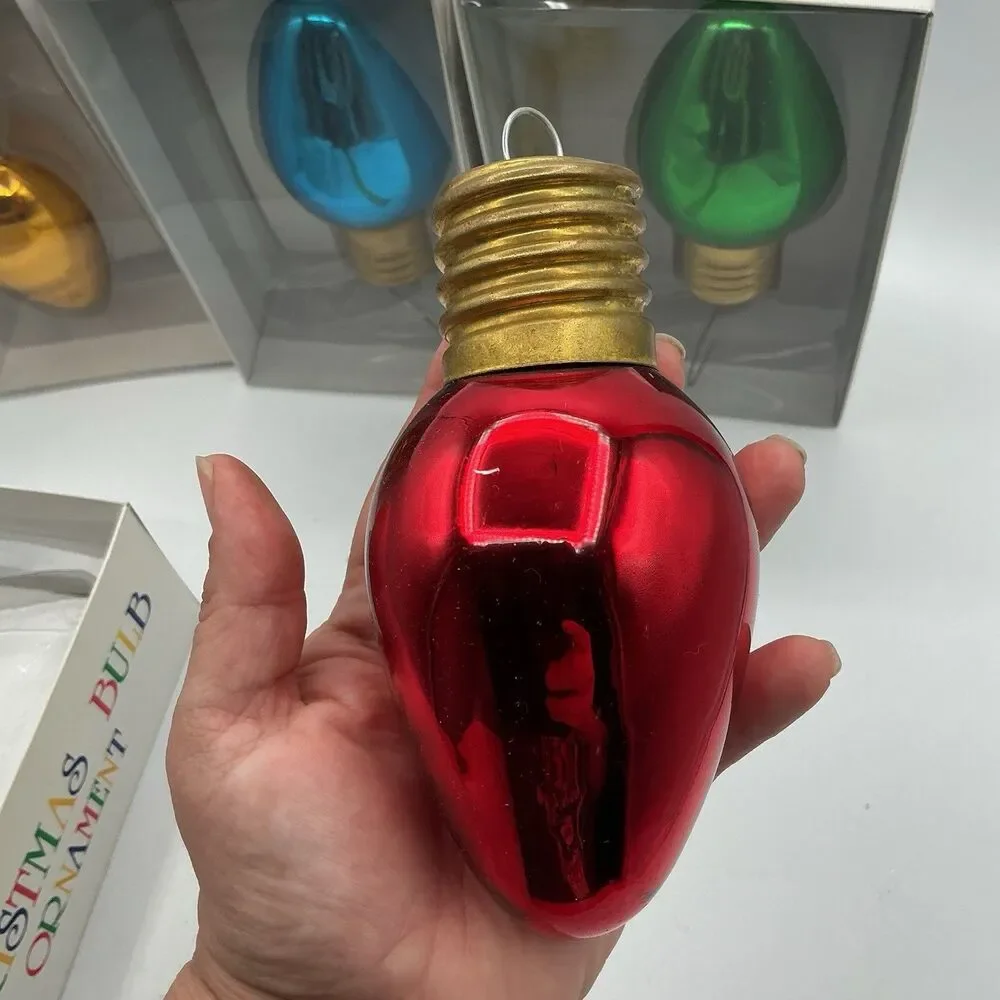 Department 56 Vintage Christmas Light Bulb Ornaments Set of 4 Mercury Glass